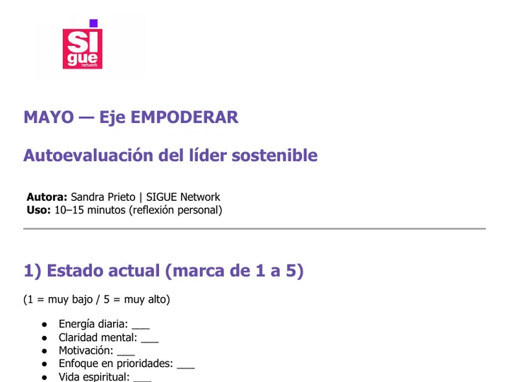 Vista previa de la herramienta: Autoevaluación del líder sostenible