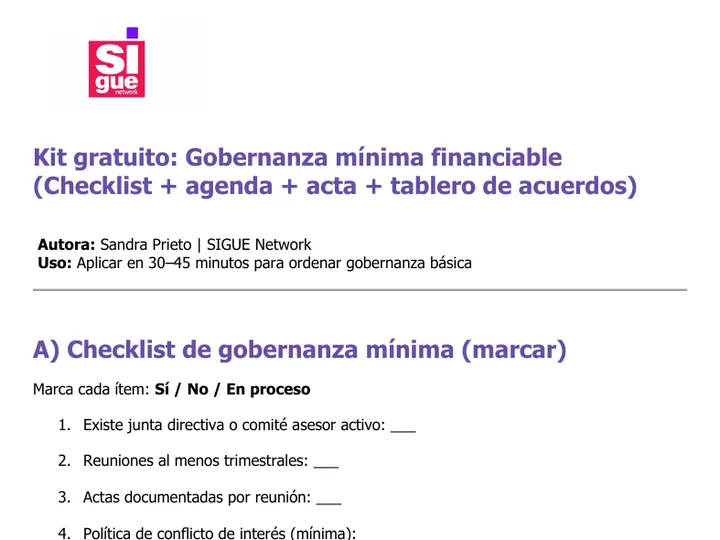 Vista previa de la herramienta: Kit de gobernanza mínima financiable